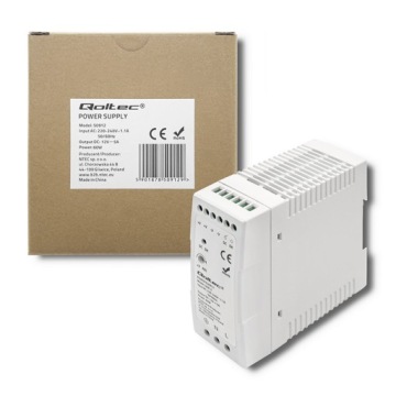 Napájecí zdroj Din Qoltec 60W 12V 5A Slim bílý pro automatizaci Led Cctv, kompaktní