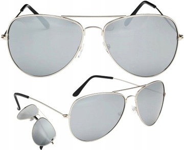 Srebrne Okulary Męskie AVIATOR PILOTKI metalowe