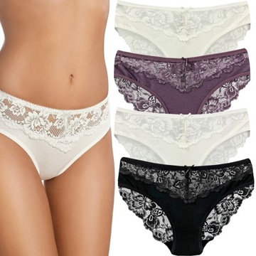 4x ZMYSŁOWE MAJTKI KORONKOWE Figi BAWEŁNA - M/L