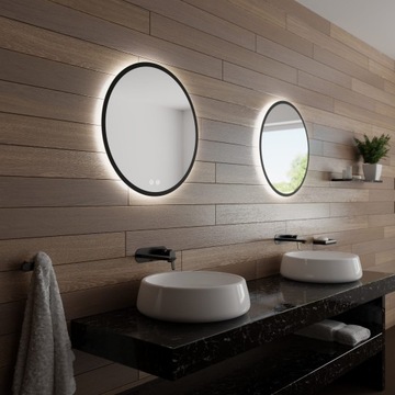 Круглое светодиодное зеркало в черной раме, 60см ЛОФТ