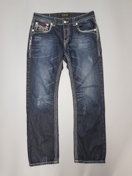 POMPOOS jeansy spodnie męskie ROCK wzory hafty jak NOWE 34/32 pas 94 cm