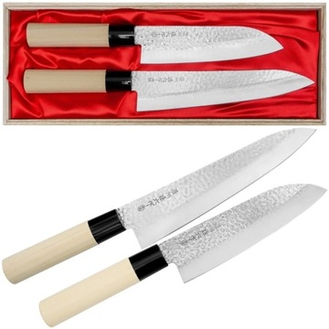 Satake Magoroku Saku Japoński Zestaw 2 Noży Nóż Szefa 21cm i Santoku 17cm