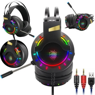 ИГРОВЫЕ НАУШНИКИ СО СВЕТОДИОДНОЙ RGB СВЕТОДИОДОЙ + РУЧКА ПОДСТАВКИ
