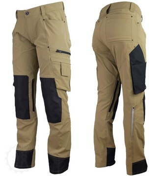 Spodnie bojówki męskie OUTDOOR lekkie ELASTYCZNE robocze beż 5XL / 60