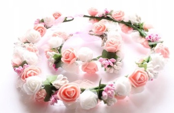 WIANEK KOMUNIJNY NA GŁOWE WIANUSZEK KWIATY RÓŻE BRANSOLETKA DO KOMUNII