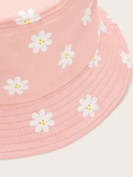 Czapka bucket hat kapelusz rybacki dwustronny w stokrotki kwiatuszki różowy