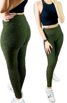 LEGGINSY kryjące prążkowane Wysoki Stan L/XL