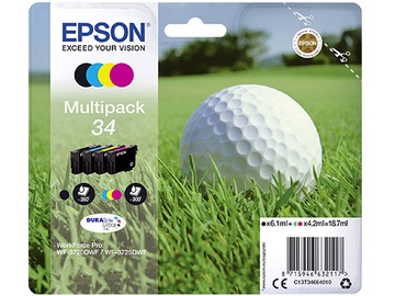 4x TUSZ EPSON 34 T3466 WORKFORCE WF3720DWF WF3725DWF PIŁKA GOLFOWA ORYGINAŁ