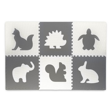 Duża mata piankowa, puzzle zwierzątka białe 6 szt.