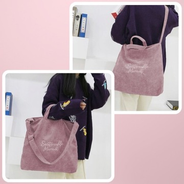 PINK BAG Вместительная вельветовая сумка для покупок на плечо.