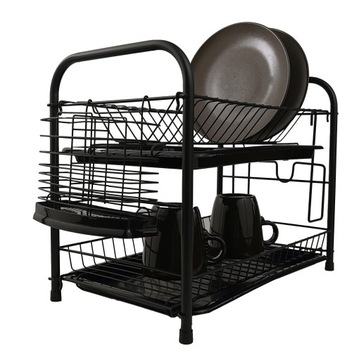 СУШИЛКА ДЛЯ СУШКИ ПОСУВЫ С ПОДДОНОМ, ЧЕРНАЯ, ДВУХУРОВНЕВАЯ, wz01