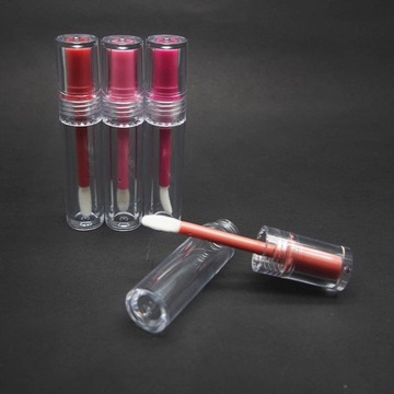 3 tubki błyszczyka do ust, pojemniki na próbki szminki, przezroczyste z gumowym różem