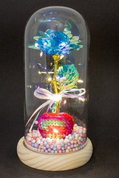 СИНЯЯ ИСКУССТВЕННАЯ ВЕЧНАЯ РОЗА В СТЕКЛЕ СО СВЕТОДИОДАМИ КРАСИВЫЙ ПОДАРОК ​​НА ДЕНЬ МАТЕРИ