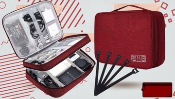 ORGANIZER PODRÓŻNY TORBA NA KABLE ŁADOWARKI 5 RZEPÓW POJEMNA ZAMEK PODRÓŻ