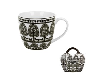 Kubek porcelanowy duży 460 ml kurpiowski w koszyczku na prezent 1874