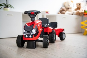 FALK Traktorek Baby Case IH Ride-On Czerwony z Przyczepką + akc. od 12 mies