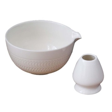 2 Pieces Traditional Japanese Matcha Bowl and Whisk Holder for Dining White