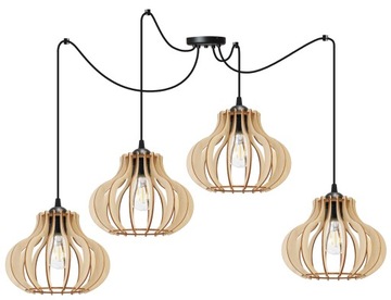 LAMPA WISZĄCA ŻYRANDOL SUFITOWA DREWNO KLOSZ LED