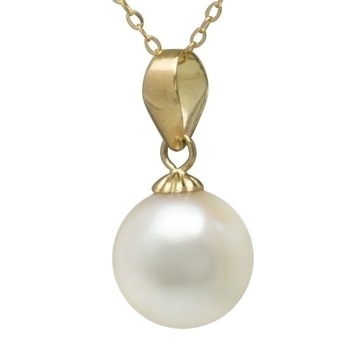 KLASYCZNA ZŁOTA ZAWIESZKA Z PRAWDZIWĄ PERŁĄ MORSKĄ