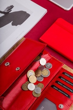 Betlewski Skórzany portfel damski na karty monety duży zapinany na zatrzask