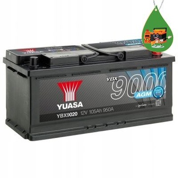 Akumulator YUASA 9000 105AH 950A P+ YBX9020 AGM