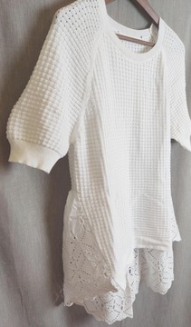 Piękna bluzka damska biała tunika letnia koronka M/L