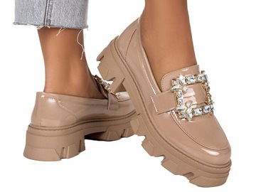 MOKASYNY DAMSKIE LAKIEROWANE PÓŁBUTY Z OZDOBĄ r 41