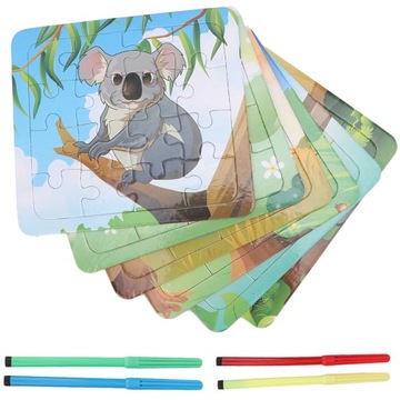 Angielski 2 w 1 Rysunek Puzzle Doodle Karta Zwierzęta Puzzle 31
