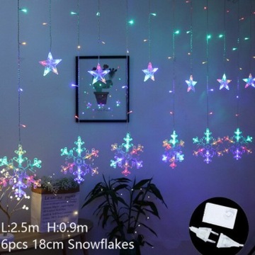 Светодиодные световые занавески звезды + теплые снежинки