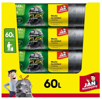 JAN NIEZBĘDNY МЕШКИ ДЛЯ МУСОРА MEGA STRONG тиснение FLEX & STRONG 60л 50 шт.