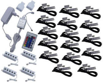 16x klipsy LED RGB do półek szyb klips KOMPLET