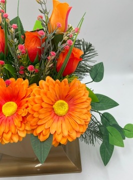 Stroik na cmentarz GRÓB kompozycja ZESTAW wazon SERCE sztuczne kwiaty