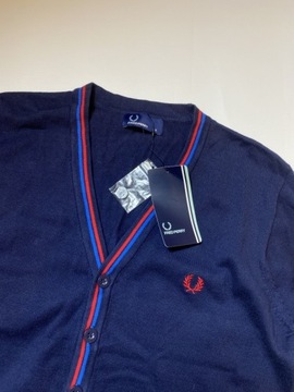 FRED PERRY ORYGINALNY granatowy Kardigan SWETER /S