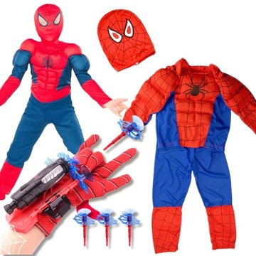 SPIDERMAN STRÓJ MIĘŚNIE KOSTIUM +WYRZUTNIA 110/116