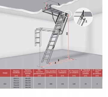 Чердачная лестница OLE 60x120 ножки FAKRO, створка 3,6