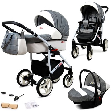 WÓZEK 3w1 WHITE LUX GONDOLA SPACER FOTEL ALUMINIUM