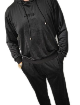 Komplet dresowy dres męski welurowy bluza kangurek Premium DMF All Black