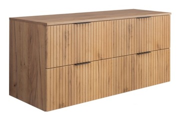 Szafka Łazienkowa pod Umywalkę 120 Dąb Modne RYFLOWANE fronty MDF BLAT