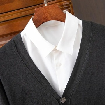 Men's Cashmere Knit Cardigan Middle-Aged V-Neck Fi