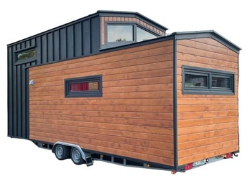 Tiny House całoroczny mobilny domek na kołach dwu spadowy z jedną sypialnią