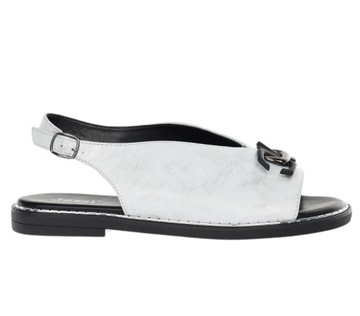 Srebrne sandały damskie eleganckie na płaskim obcasie komfortowe r.36