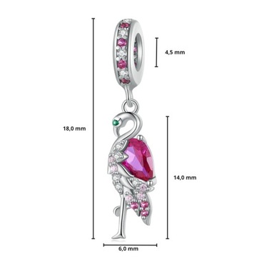 G588 Różowy flaming srebrny charms zawieszka beads