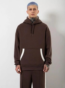 BLUZA Z KAPTUREM MĘSKA OVERSIZE Brązowa MODNA CZYSTA Machinist Strip M