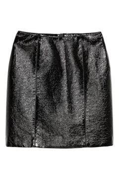 H&M skórzana spódnica mini skóra ołówkowa lakierowana metaliczna czarna y2k