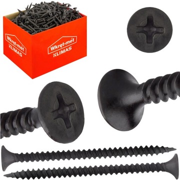 WKRĘTY DO PŁYT KARTON GIPS GK METAL 3,5x35 1000szt CZARNE FOSFATOWANE + BIT