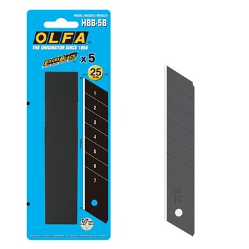 OLFA OSTRZA SEGMENTOWE CZARNE ExcelBlack DO NOŻY NOŻYKÓW HBB-5B 25mm 5szt