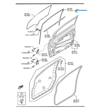 VODÍTKO LEVÝ OKNO PŘEDNÍ - MAZDA 2 DE