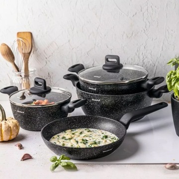 Набор мраморных кастрюль + индукционная сковорода, 7 предметов.