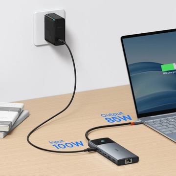 Концентратор-адаптер 10-в-1 Baseus 2x HDMI, USB-C, 3xUSB-A+RJ45+SD/TF, PD (серый)