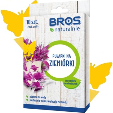 BROS Naturalna Pułapka Lep Do Doniczek na Ziemiórki Żółta Motylek 10szt + 2